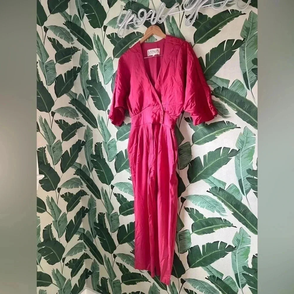 Vintage 80s Platinum Dorothy Schoelen Womens Pink Jumpsuit Small Cropped Length‎